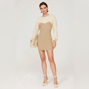 Women’s Hervé By Hervé LégerTan Ribbed Sweatshirt Dress Size Medium soft ribbed